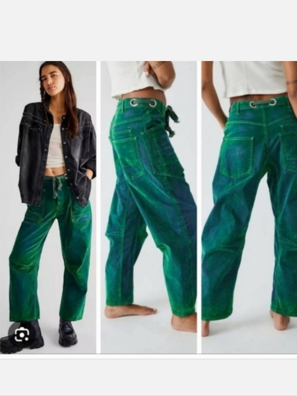 Free People We The Free Moxie Flocked Barrel Low Slung Jeans 26 - Picture 15 of 16